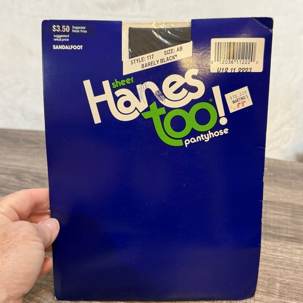 Vintage NOS Sheer Hanes Too! Pantyhose Barely Black Size AB Dated 1982 Made USA